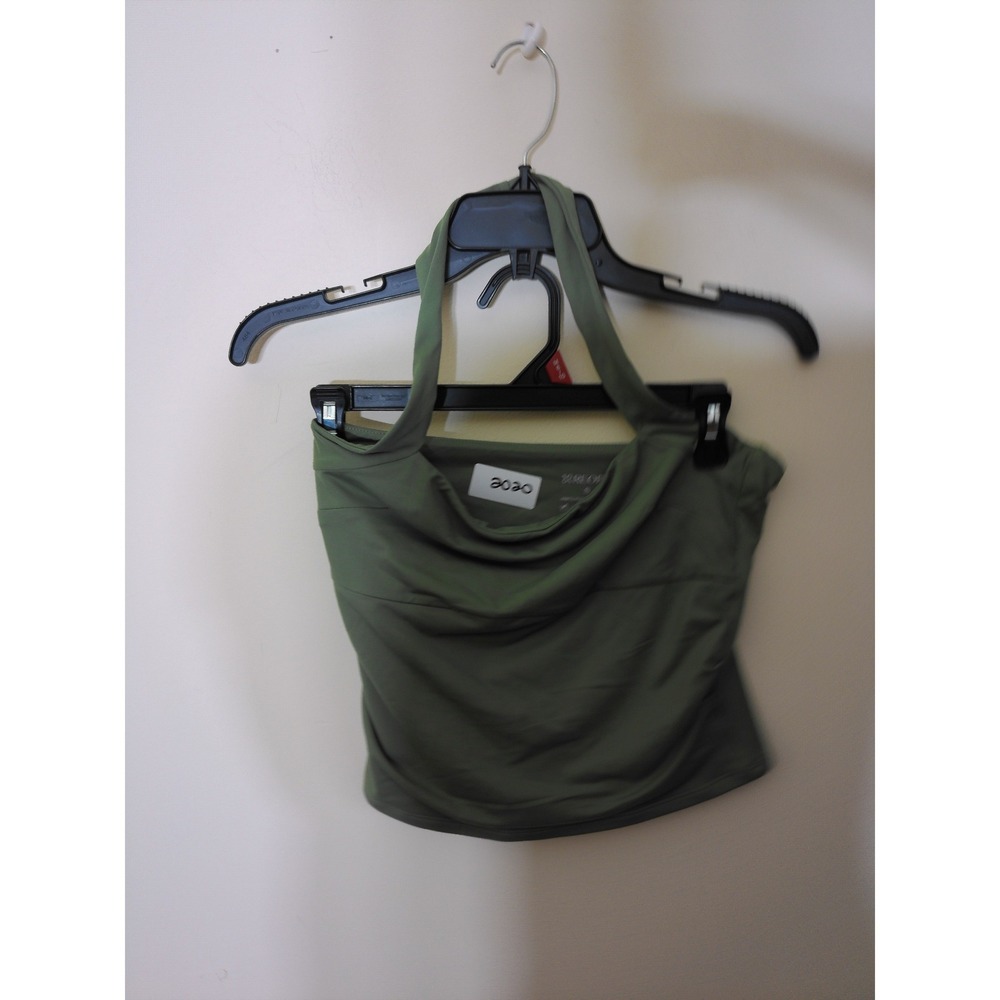 REORIA Halter Neck Top Women Small Olive Green Minimalist Bodycon Slim Fit
